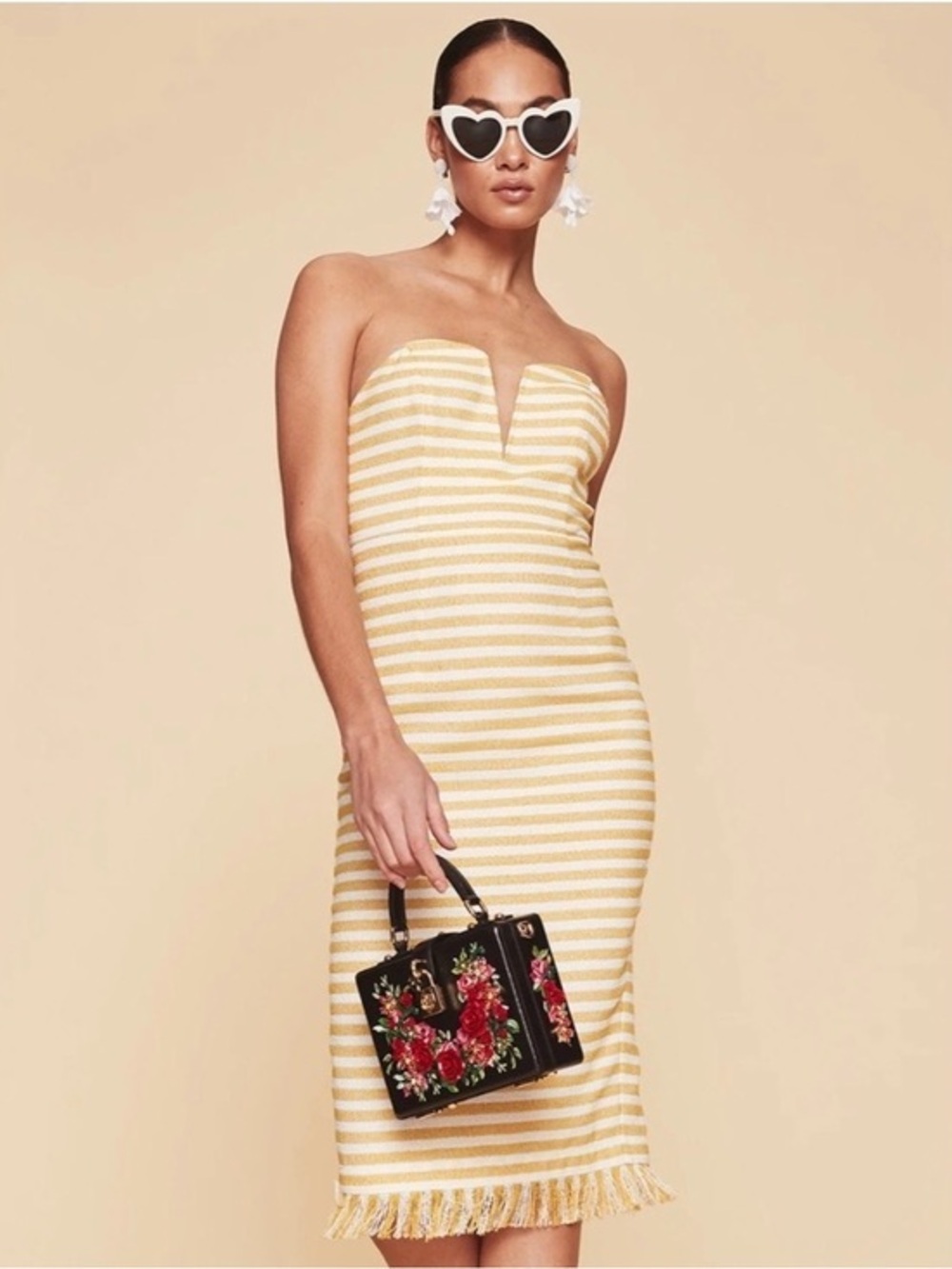 LPA 691 Dress Strapless Striped Nautical Hamptons Textured Dress XS yellow
